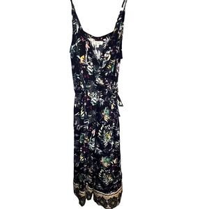 Mudd Womens Black Tropical Print Sleeveless Wrap Jumpsuit Wide Leg Size M